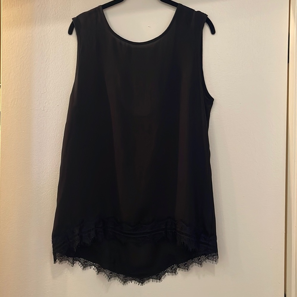 TILDON Lace bottom sheer black blouse